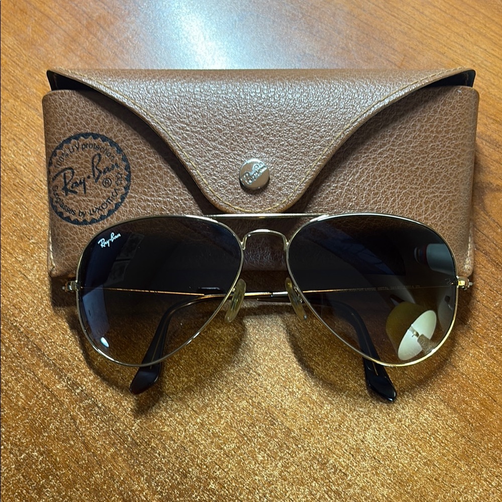 Ray-Ban Gold Aviator Sunglasses with Brown Lenses